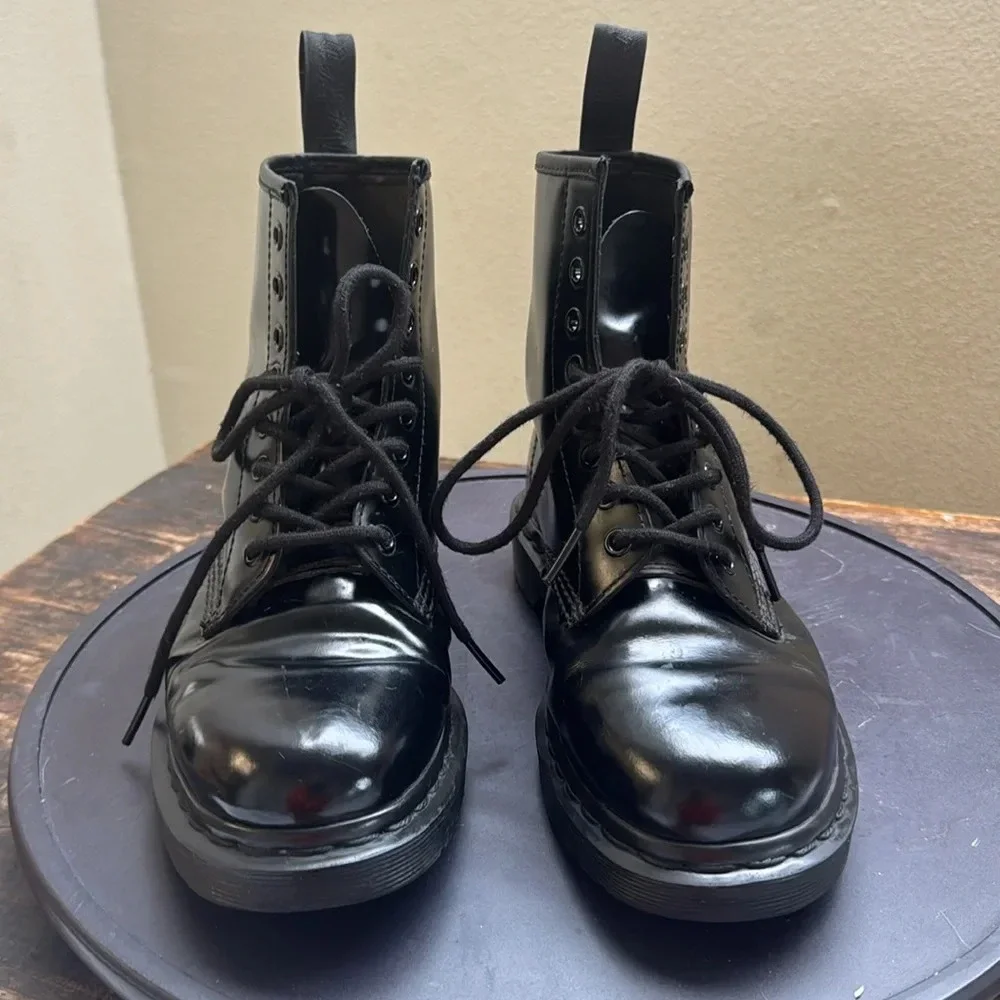Dr. Martens Black Patent Lace-Up Combat Boots - Picture 1 of 12
